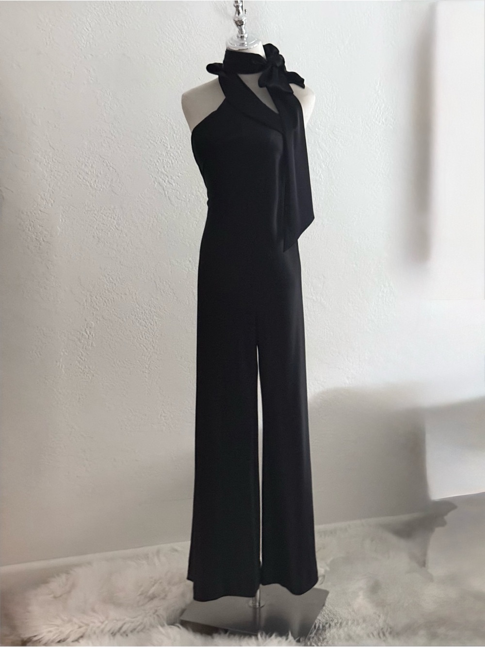 Galvan London Black Sienna Halter Satin Sash Tie Neck Wide Leg Jumpsuit luxury - Picture 6 of 16
